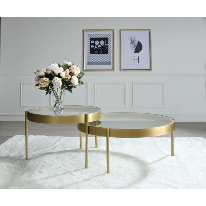 ACME Andover Clear Glass & Gold Coffee Table Model 83095 - MONAVILLA