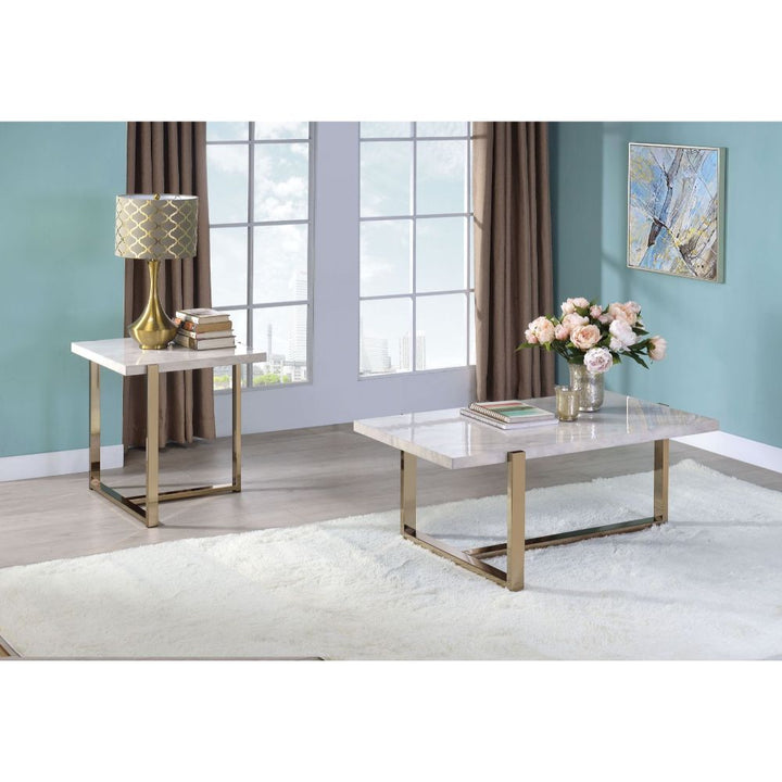ACME Feit Faux Marble & Champagne End Table Model 83107 - MONAVILLA