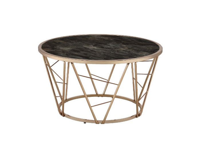 ACME Cicatrix Faux Black Marble Glass & Champagne Finish Coffee Table Model 83300 - MONAVILLA