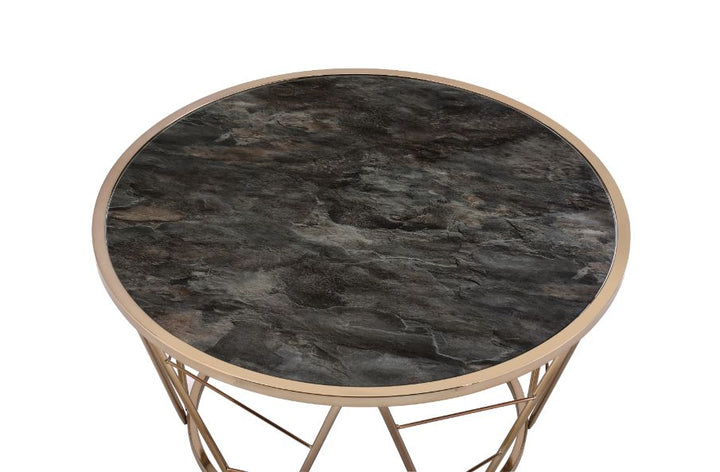 ACME Cicatrix Faux Black Marble Glass & Champagne Finish Coffee Table Model 83300 - MONAVILLA