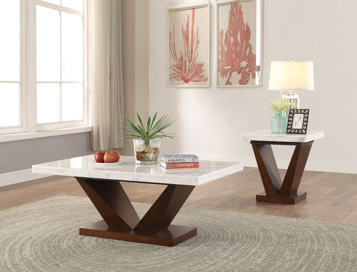 ACME Forbes White Marble & Walnut End Table Model 83337 - MONAVILLA