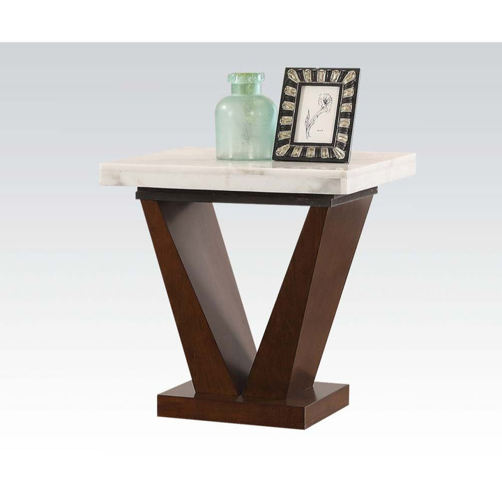ACME Forbes White Marble & Walnut End Table Model 83337 - MONAVILLA