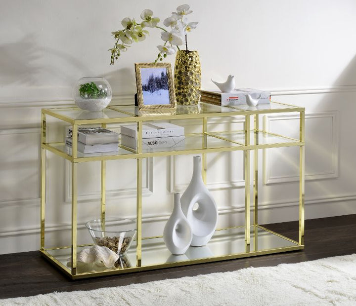 ACME Uchenna Clear Glass & Gold Finish Accent Table Model 83473 - MONAVILLA