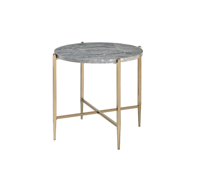 ACME Tainte Faux Marble & Champagne Finish End Table Model 83477 - MONAVILLA