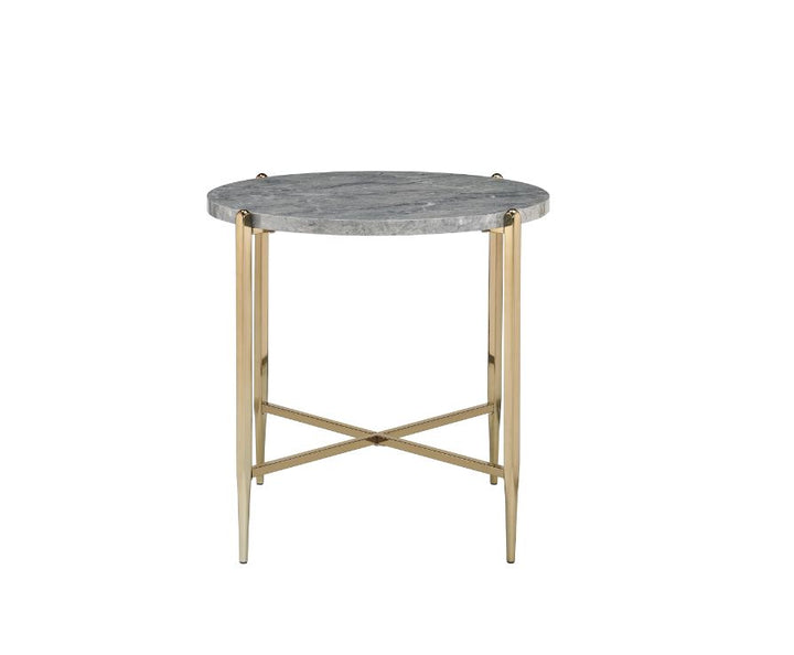 ACME Tainte Faux Marble & Champagne Finish End Table Model 83477 - MONAVILLA