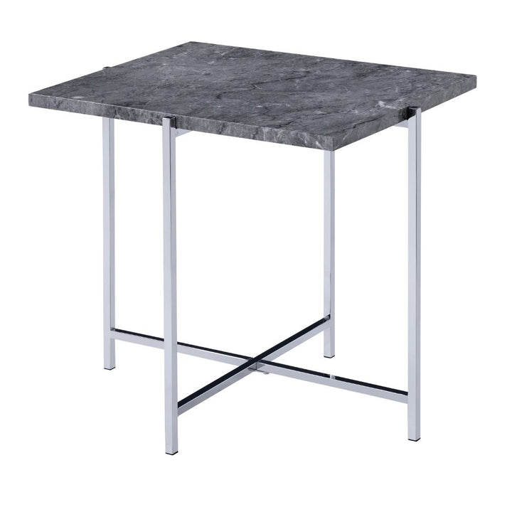 ACME Adelae Faux Marble & Chrome End Table Model 83937 - MONAVILLA