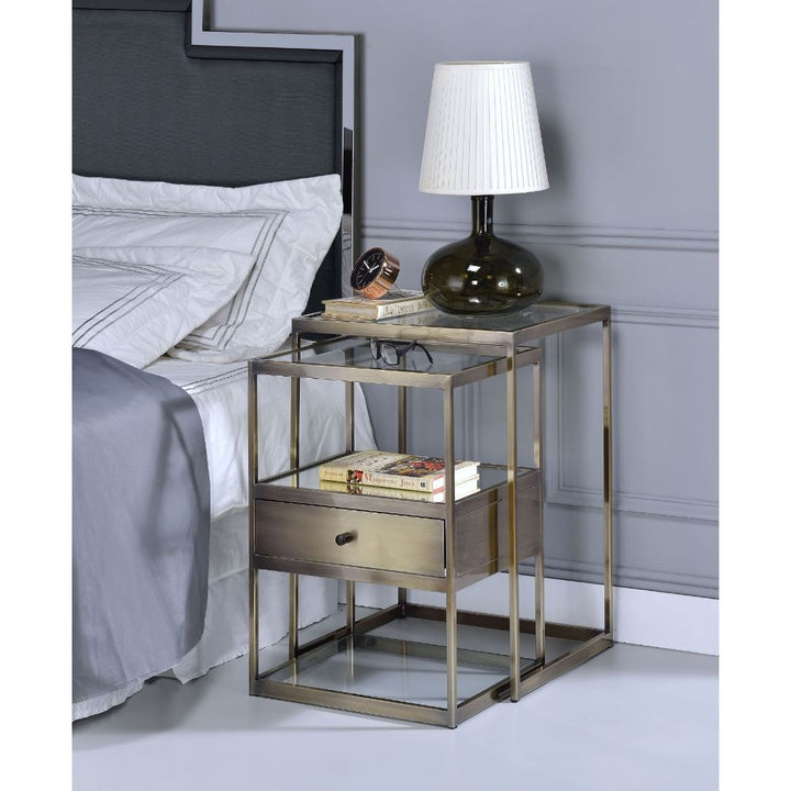 ACME Enca Antique Brass & Clear Glass Coffee Table Model 84470 - MONAVILLA