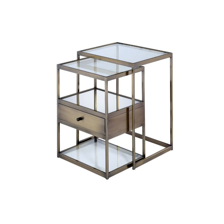 ACME Enca Antique Brass & Clear Glass Coffee Table Model 84470 - MONAVILLA