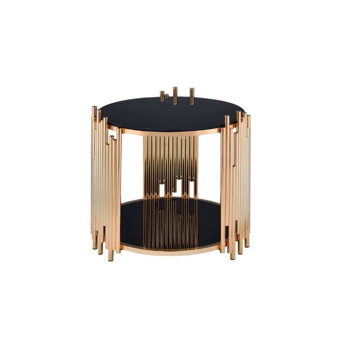 ACME Tanquin Gold & Black Glass End Table Model 84492 - MONAVILLA