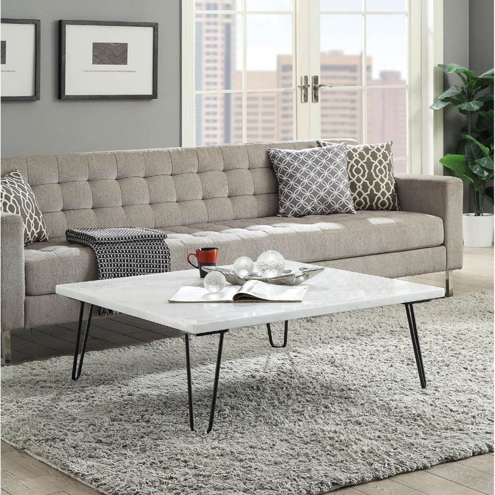 ACME Telestis White Marble & Black Coffee Table Model 84500 - MONAVILLA