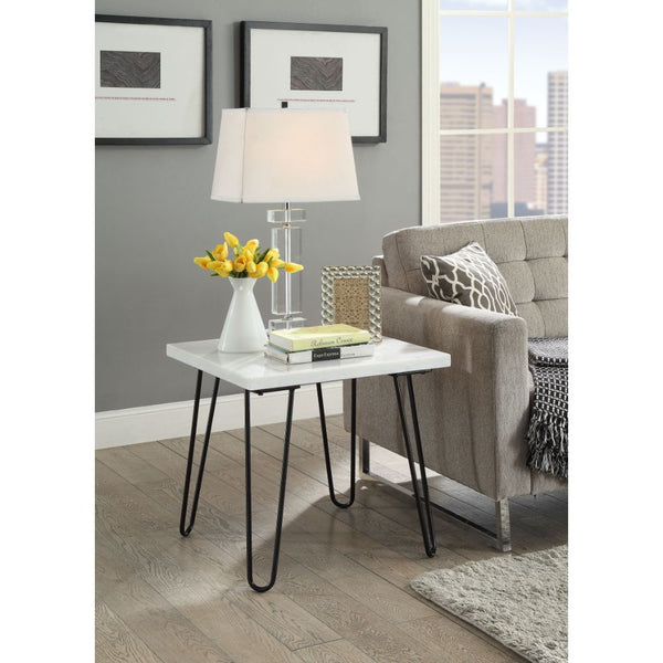 ACME Telestis White Marble & Black End Table Model 84502 - MONAVILLA