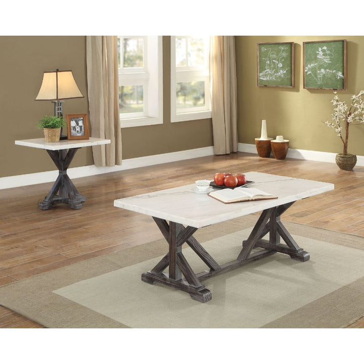 ACME Romina White Marble & Weathered Espresso End Table Model 84547 - MONAVILLA