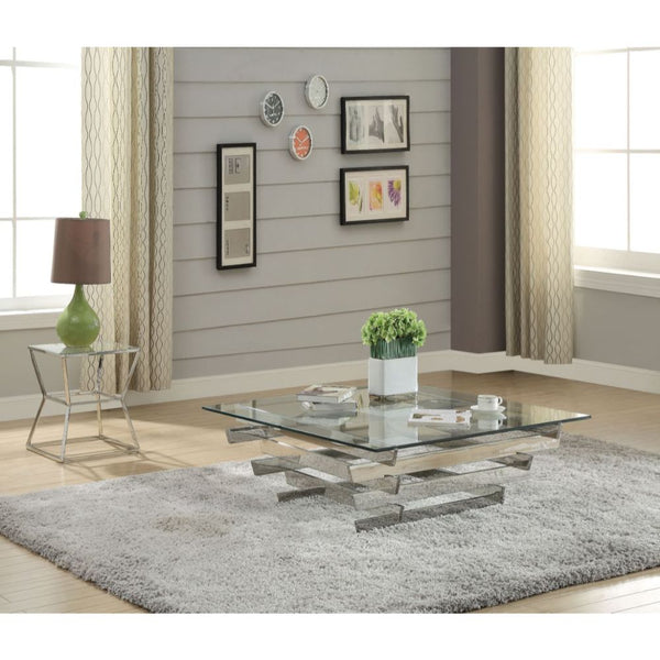 ACME Salonius Stainless Steel & Clear Glass Coffee Table Model 84610 - MONAVILLA