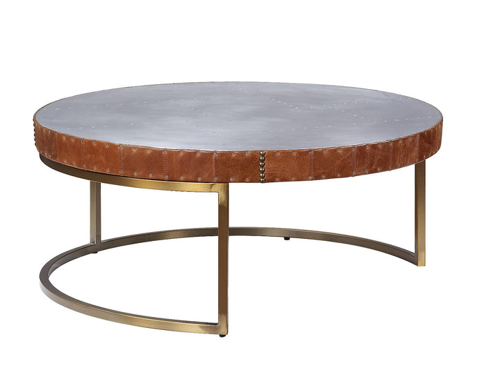 ACME Tamas Aluminum & Cocoa Top Grain Leather Coffee Table Model 84885 - MONAVILLA