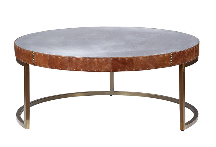 ACME Tamas Aluminum & Cocoa Top Grain Leather Coffee Table Model 84885 - MONAVILLA