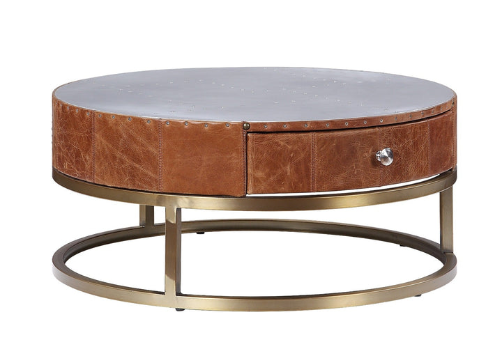 ACME Tamas Aluminum & Cocoa Top Grain Leather Coffee Table Model 84890 - MONAVILLA
