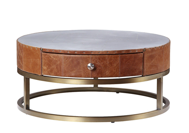 ACME Tamas Aluminum & Cocoa Top Grain Leather Coffee Table Model 84890 - MONAVILLA