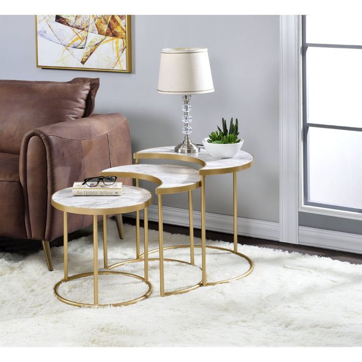 ACME Anpay Faux Marble & Gold Coffee Table Model 85390 - MONAVILLA