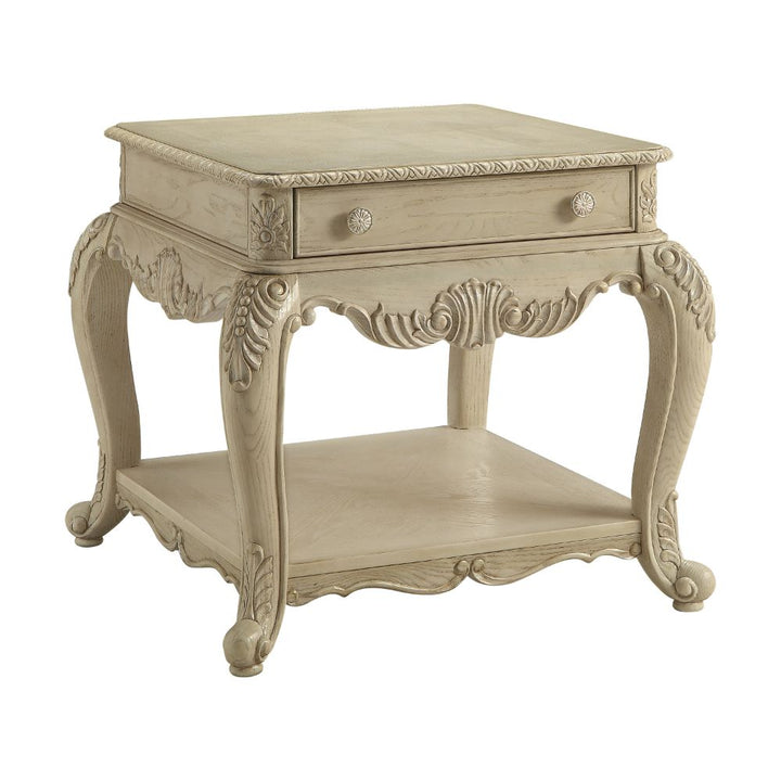 ACME Ragenardus Antique White End Table Model 86022 - MONAVILLA