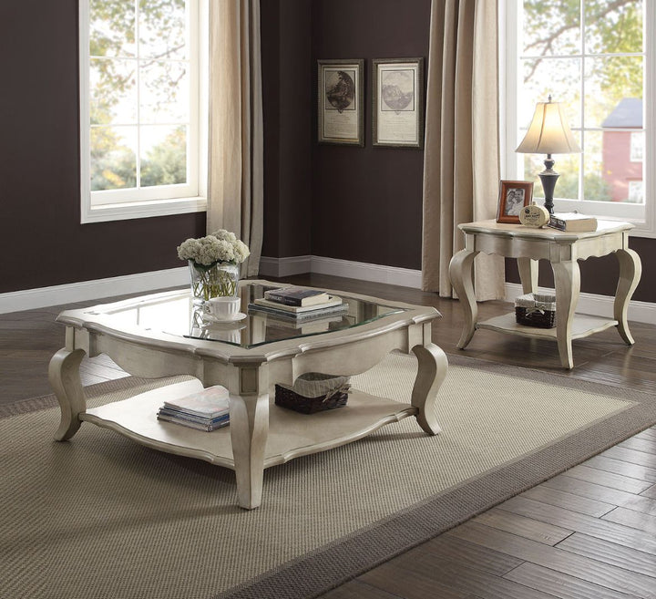 ACME Chelmsford Antique Taupe & Clear Glass Coffee Table Model 86050 - MONAVILLA