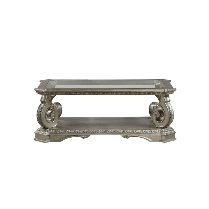 ACME Northville Antique Silver & Clear Glass Coffee Table Model 86930 - MONAVILLA