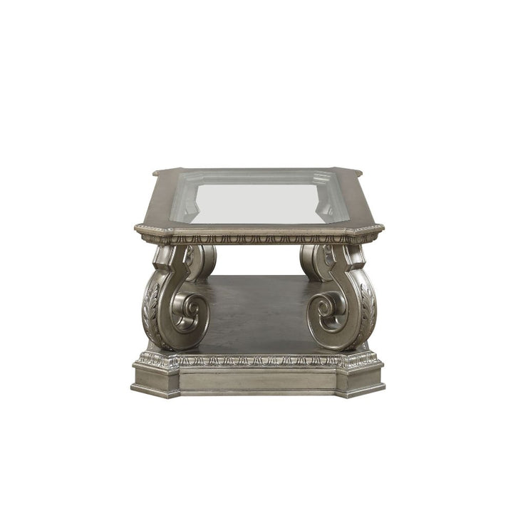 ACME Northville Antique Silver & Clear Glass Coffee Table Model 86930 - MONAVILLA