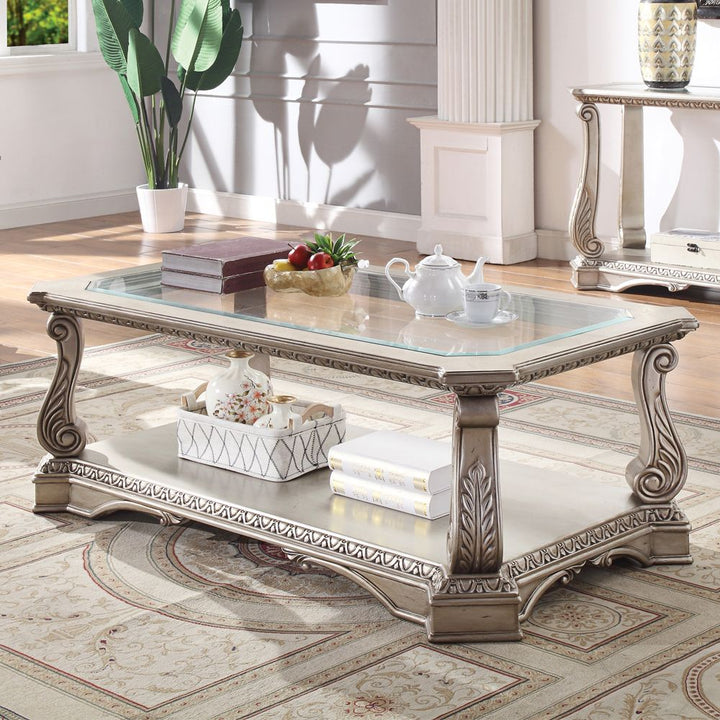 ACME Northville Antique Silver & Clear Glass Coffee Table Model 86930 - MONAVILLA