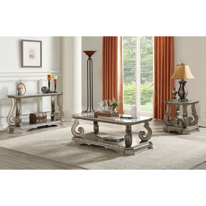 ACME Northville Antique Silver & Clear Glass Coffee Table Model 86930 - MONAVILLA