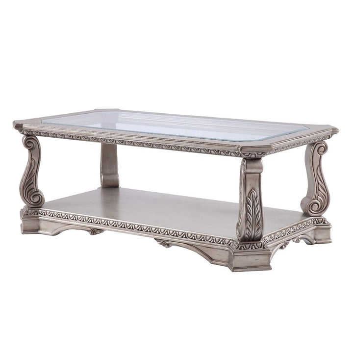 ACME Northville Antique Silver & Clear Glass Coffee Table Model 86930 - MONAVILLA