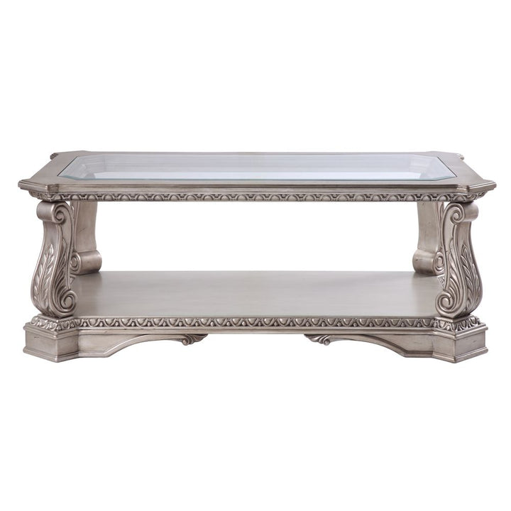 ACME Northville Antique Silver & Clear Glass Coffee Table Model 86930 - MONAVILLA