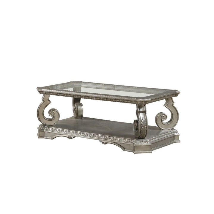 ACME Northville Antique Silver & Clear Glass Coffee Table Model 86930 - MONAVILLA