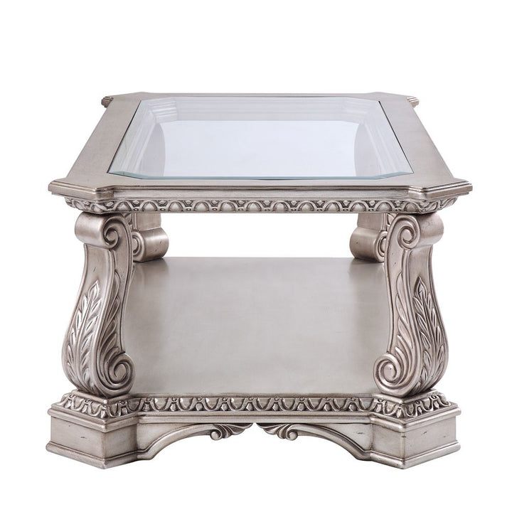 ACME Northville Antique Silver & Clear Glass Coffee Table Model 86930 - MONAVILLA