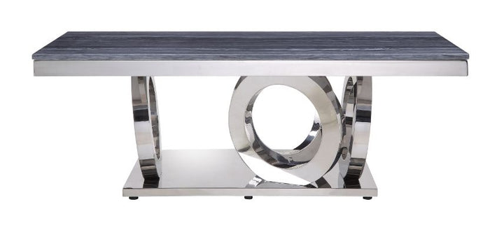 ACME Zasir Gray Printed Faux Marble & Mirrored Silver Finish Coffee Table Model 87335 - MONAVILLA