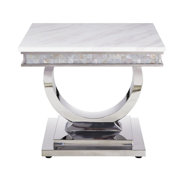 ACME Zander White Printed Faux Marble & Mirrored Silver Finish Console Table Model 87363 - MONAVILLA