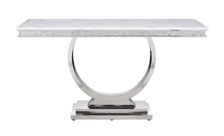 ACME Zander White Printed Faux Marble & Mirrored Silver Finish Console Table Model 87363 - MONAVILLA