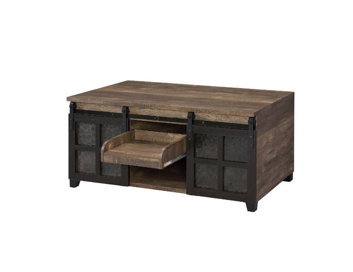 ACME Nineel Obscure Glass, Rustic Oak & Black Finish Coffee Table Model 87955 - MONAVILLA
