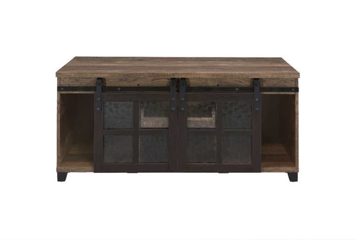 ACME Nineel Obscure Glass, Rustic Oak & Black Finish Coffee Table Model 87955 - MONAVILLA