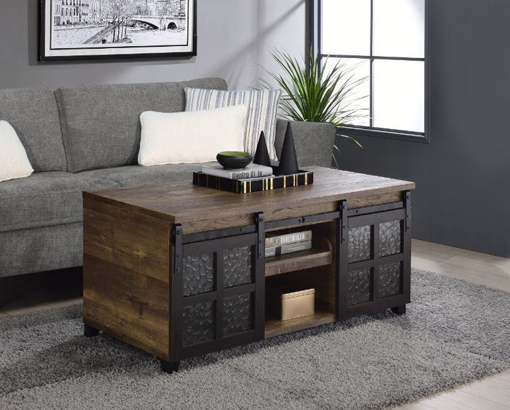 ACME Nineel Obscure Glass, Rustic Oak & Black Finish Coffee Table Model 87955 - MONAVILLA