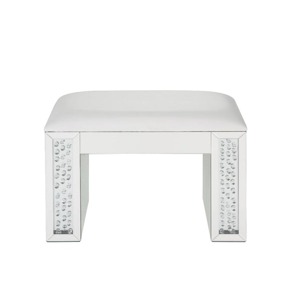 ACME Nysa Ivory PU, Mirrored & Faux Crystals Vanity Stool Model 90158 - MONAVILLA