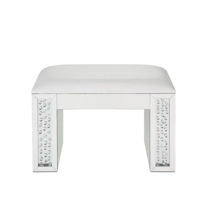 ACME Nysa Ivory PU, Mirrored & Faux Crystals Vanity Stool Model 90158 - MONAVILLA