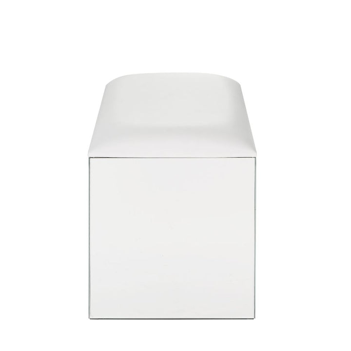 ACME Nysa Ivory PU, Mirrored & Faux Crystals Vanity Stool Model 90158 - MONAVILLA