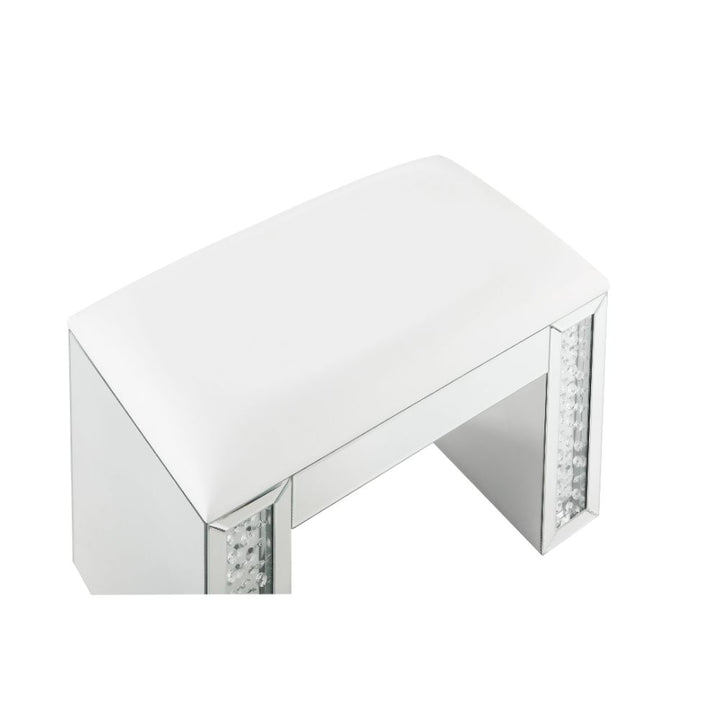 ACME Nysa Ivory PU, Mirrored & Faux Crystals Vanity Stool Model 90158 - MONAVILLA