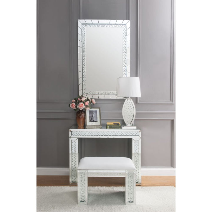 ACME Nysa Ivory PU, Mirrored & Faux Crystals Vanity Stool Model 90158 - MONAVILLA