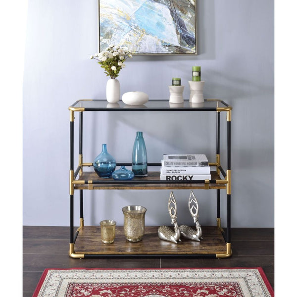 ACME Heleris Black/Gold & Smoky Glass Accent Table Model 90319 - MONAVILLA
