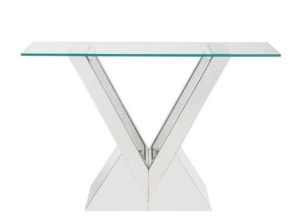 ACME Noralie Clear Glass, Mirrored & Faux Diamonds Accent Table Model 90670 - MONAVILLA