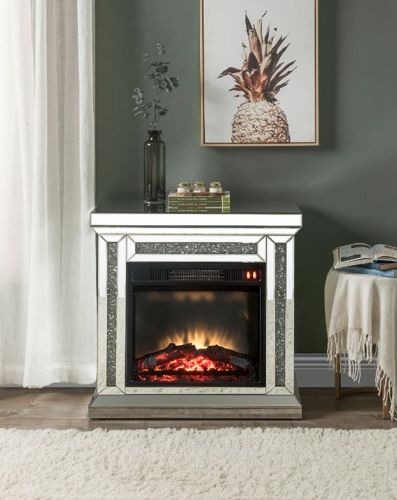 ACME Noralie Mirrored & Faux Diamonds Fireplace Model 90862 - MONAVILLA