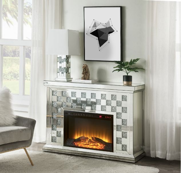ACME Noralie Mirrored & Faux Diamonds Fireplace Model 90872 - MONAVILLA