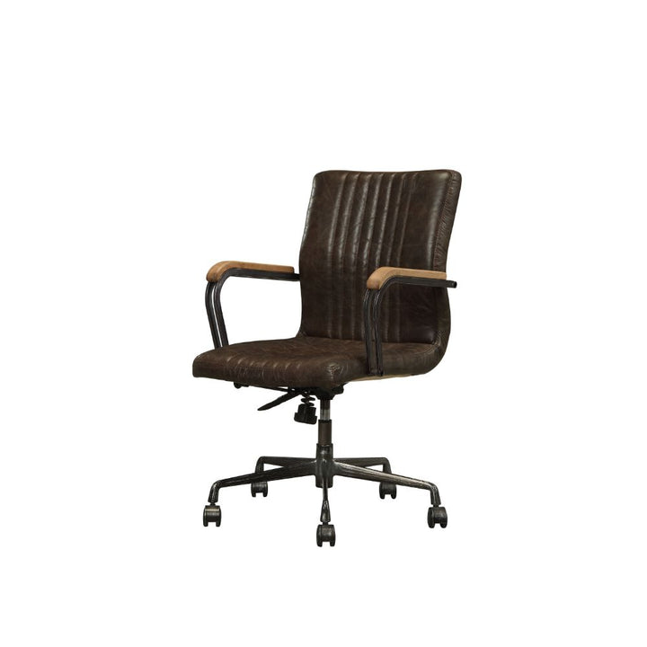 ACME Joslin Distress Chocolate Top Grain Leather Executive Office Chair Model 92028 - MONAVILLA