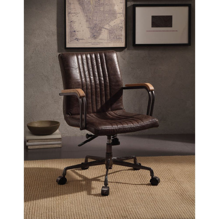 ACME Joslin Distress Chocolate Top Grain Leather Executive Office Chair Model 92028 - MONAVILLA