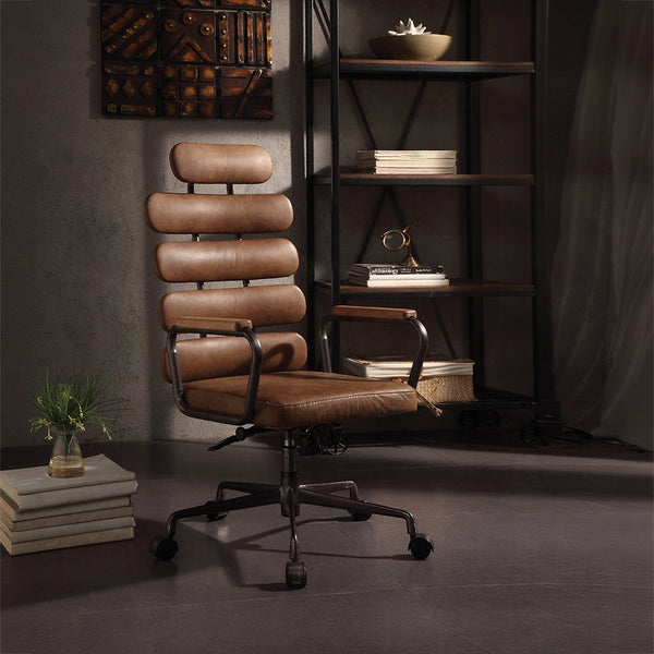 ACME Calan Retro Brown Top Grain Leather Executive Office Chair Model 92108